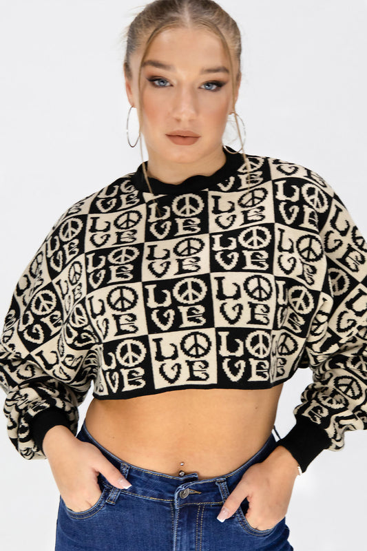 Peace & Love Print Crop Jumper