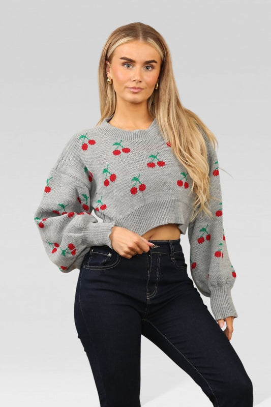 Knitted Cherry Cropped Jumper