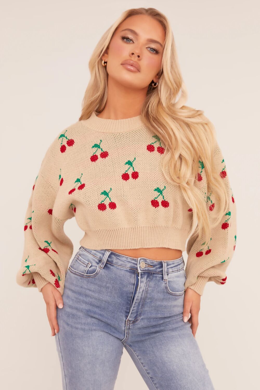 Knitted Cherry Cropped Jumper