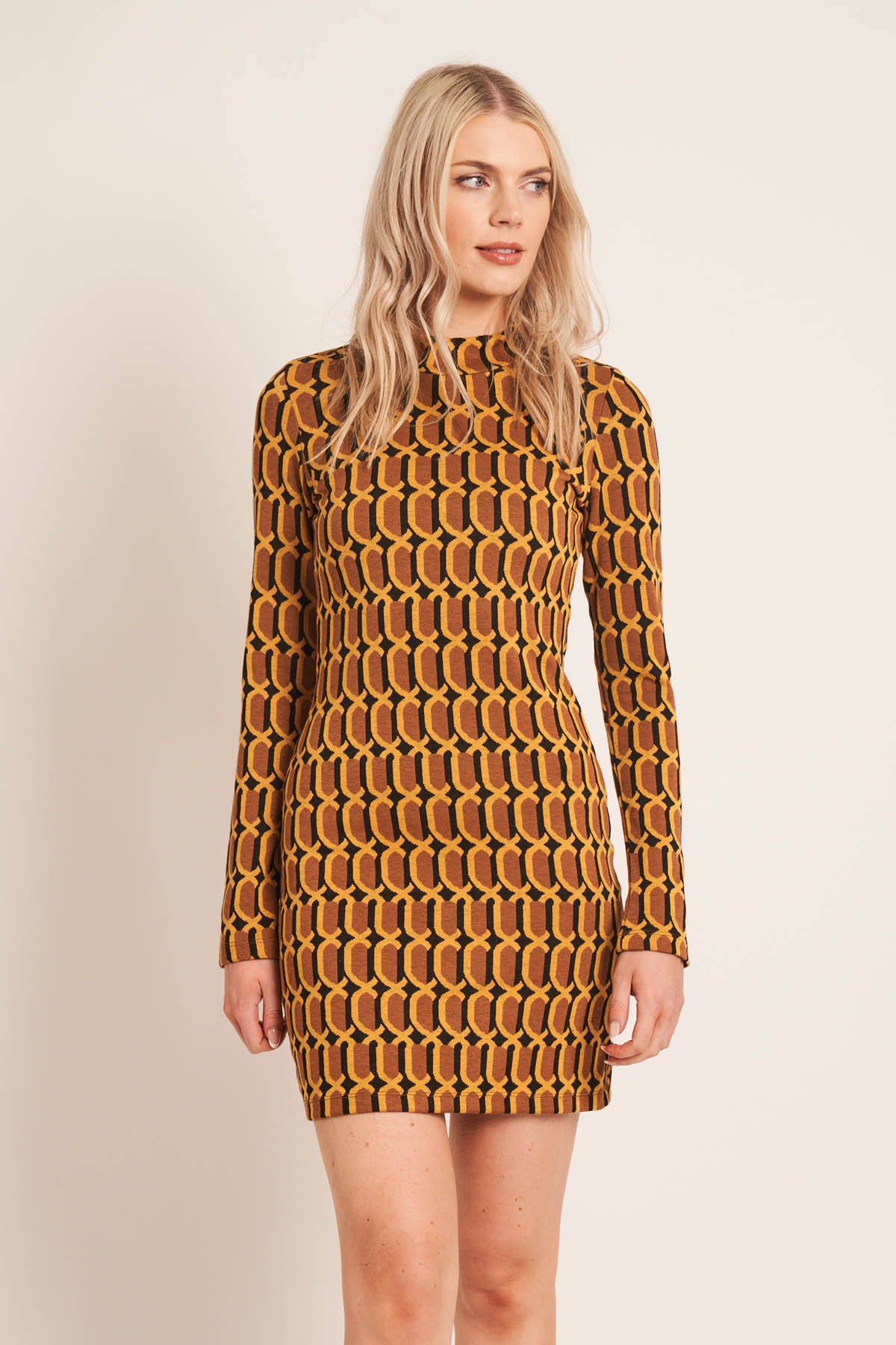 Knitted High Neck Mini Dress