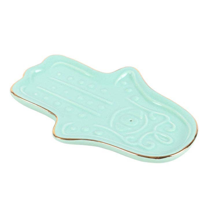 Blue Hamsa Hand Ceramic Incense Holder Plate