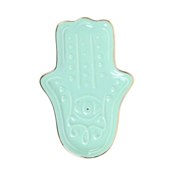 Blue Hamsa Hand Ceramic Incense Holder Plate