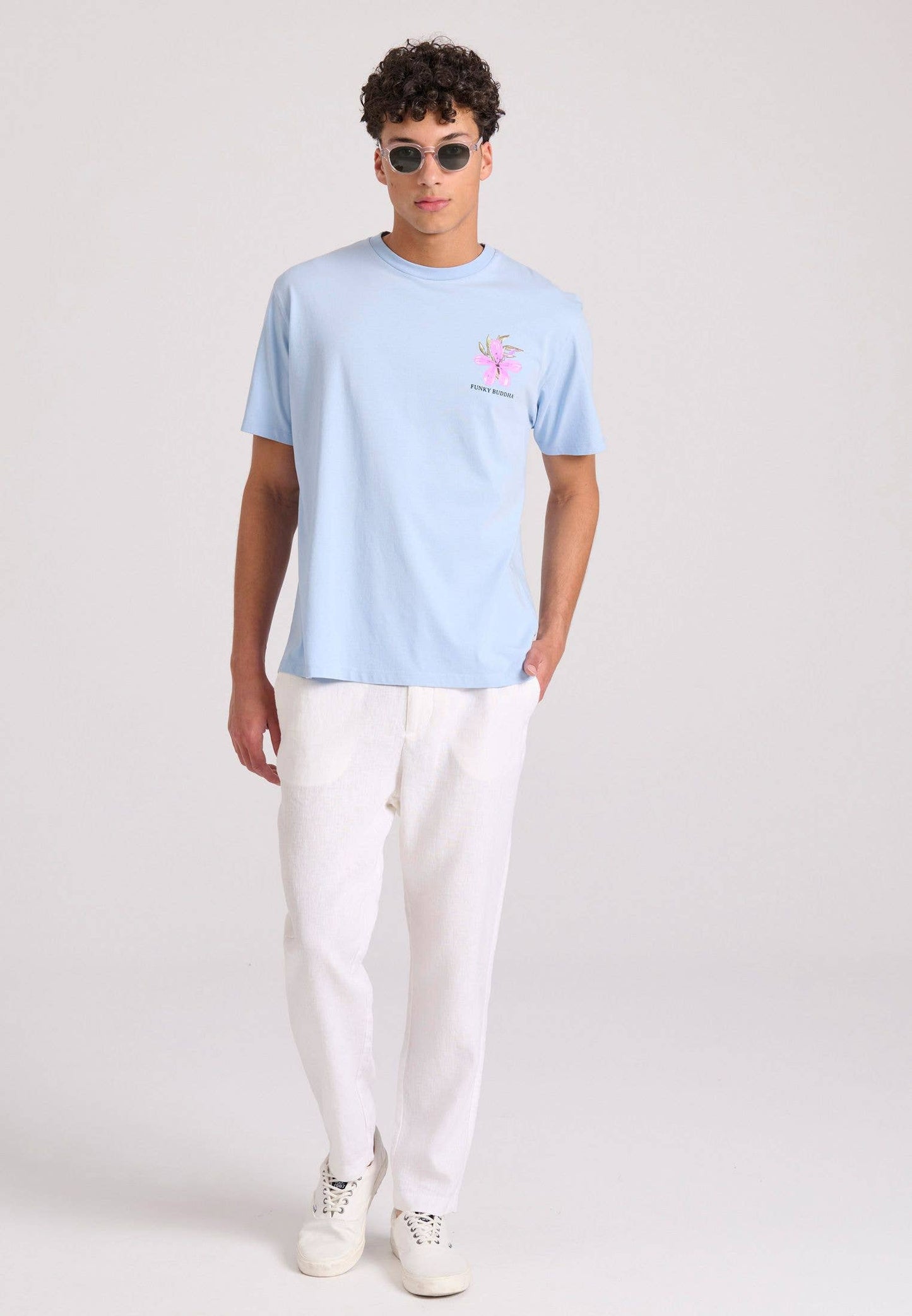 Floral Frame Sky Blue T-Shirt