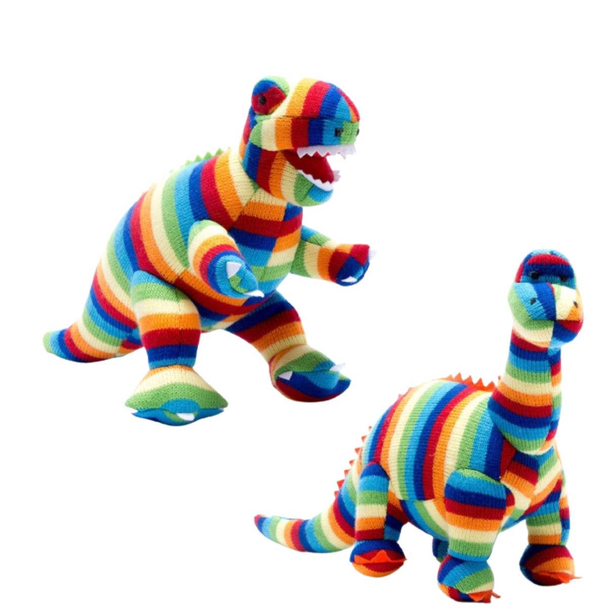 Knitted Diplodocus Dinosaur Toy in Bold Stripes