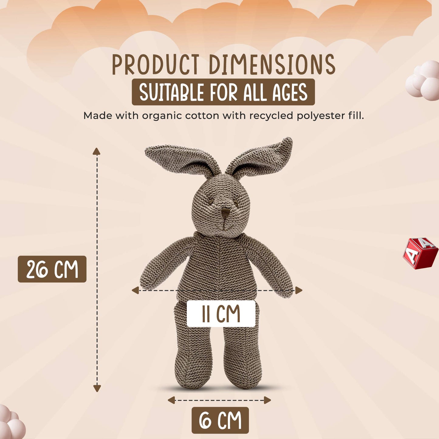 Knitted Organic Cotton Grey Bunny Rattle