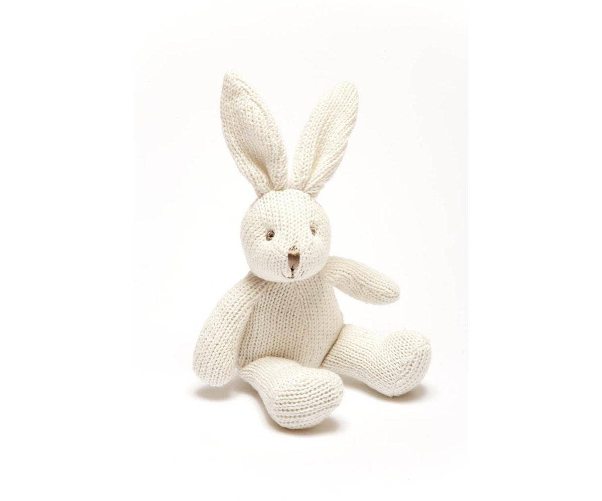 Knitted Organic Cotton White Bunny Rattle