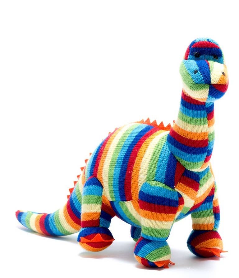 Knitted Diplodocus Dinosaur Toy in Bold Stripes