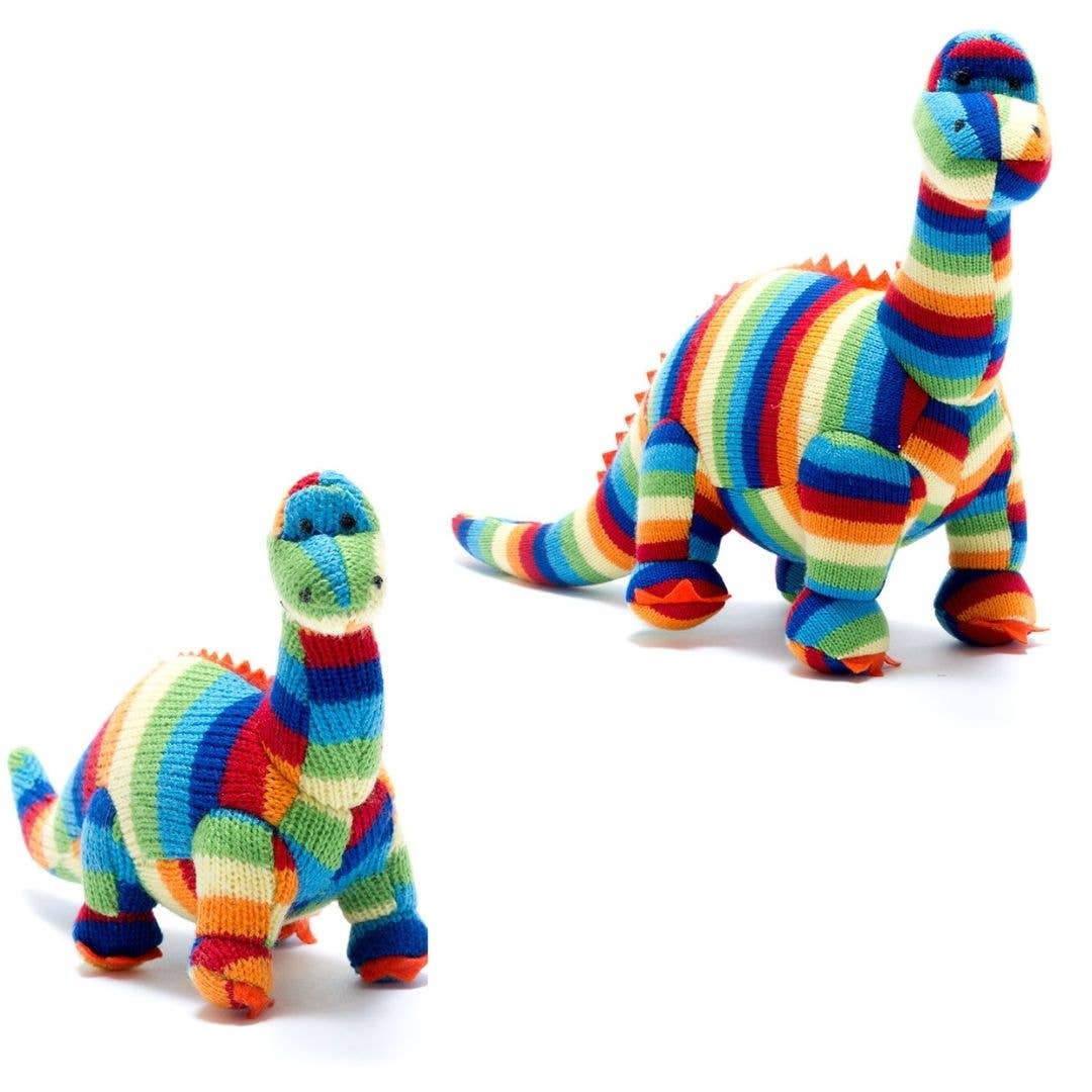 Knitted Diplodocus Dinosaur Toy in Bold Stripes