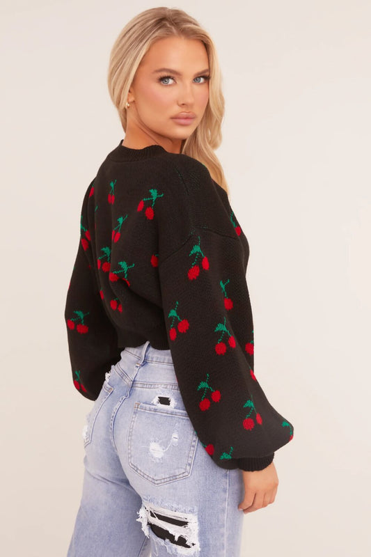 Knitted Cherry Cropped Jumper