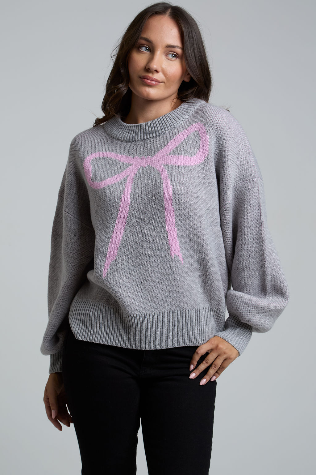 Pink Bow Design Grey Women's Jumper