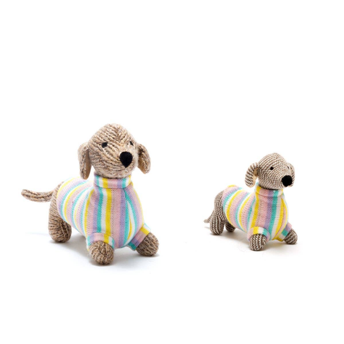Knitted Sausage Dog Plush Toy with Pastel Jumper