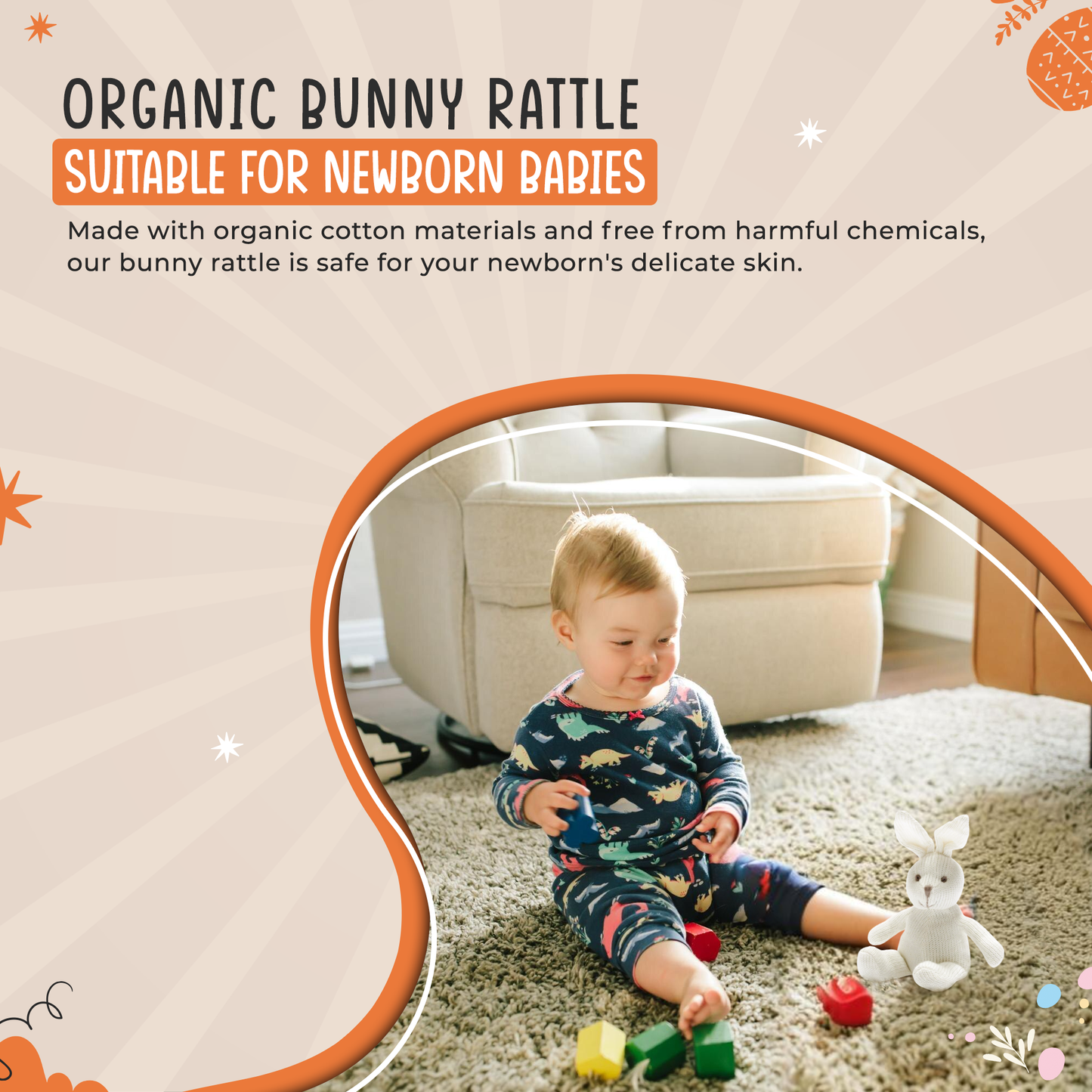 Knitted Organic Cotton White Bunny Rattle
