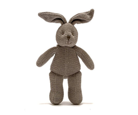 Knitted Organic Cotton Grey Bunny Rattle