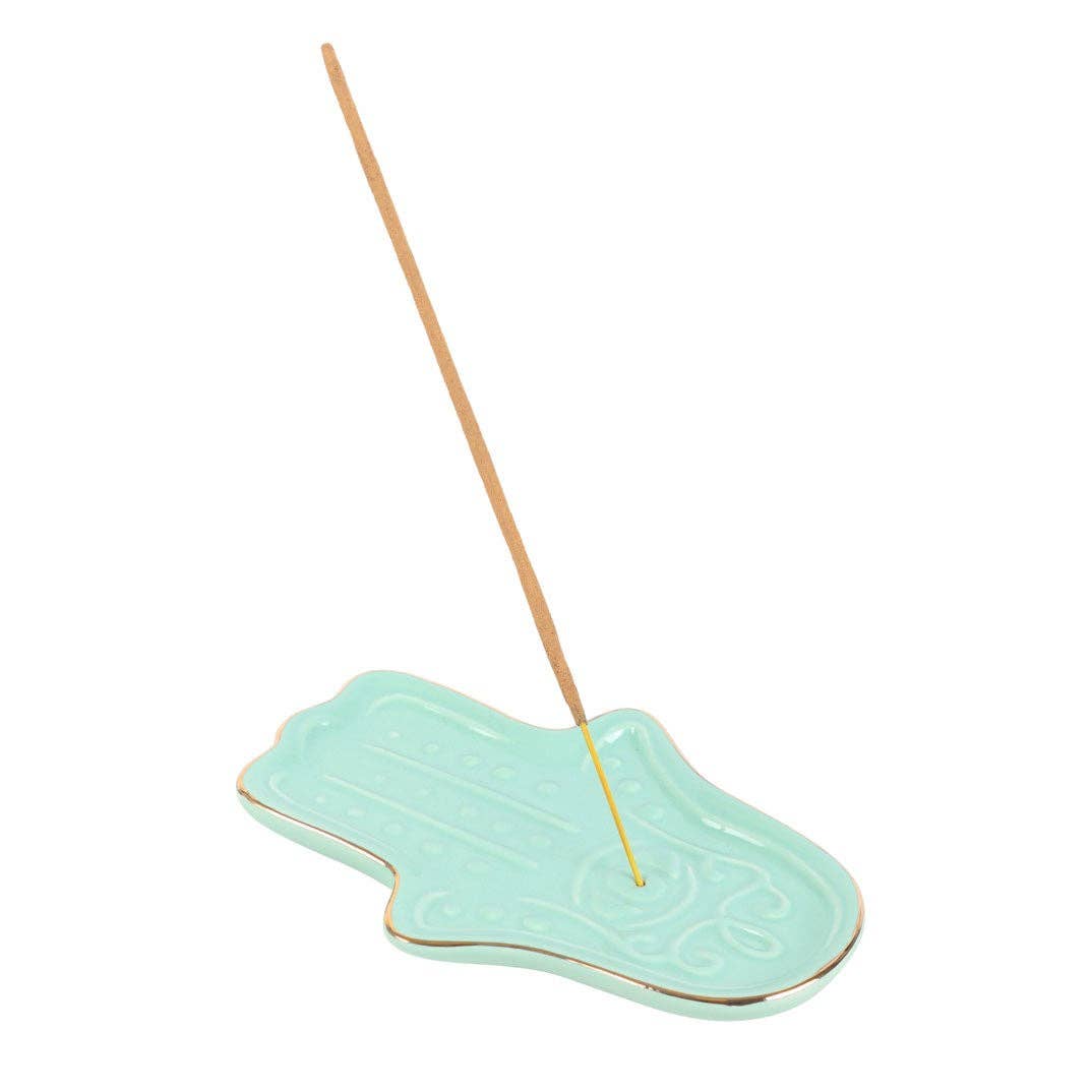Blue Hamsa Hand Ceramic Incense Holder Plate