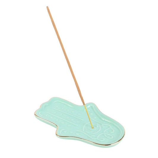 Blue Hamsa Hand Ceramic Incense Holder Plate