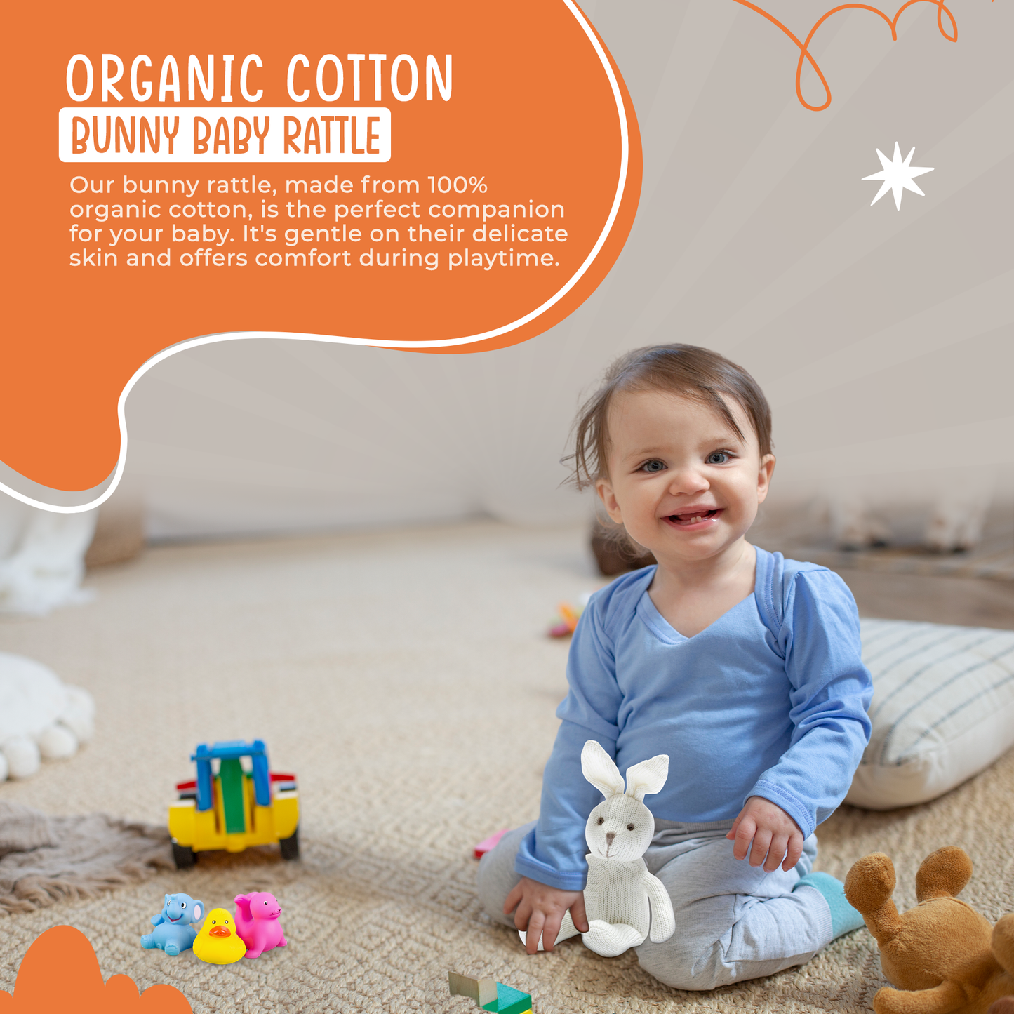 Knitted Organic Cotton White Bunny Rattle