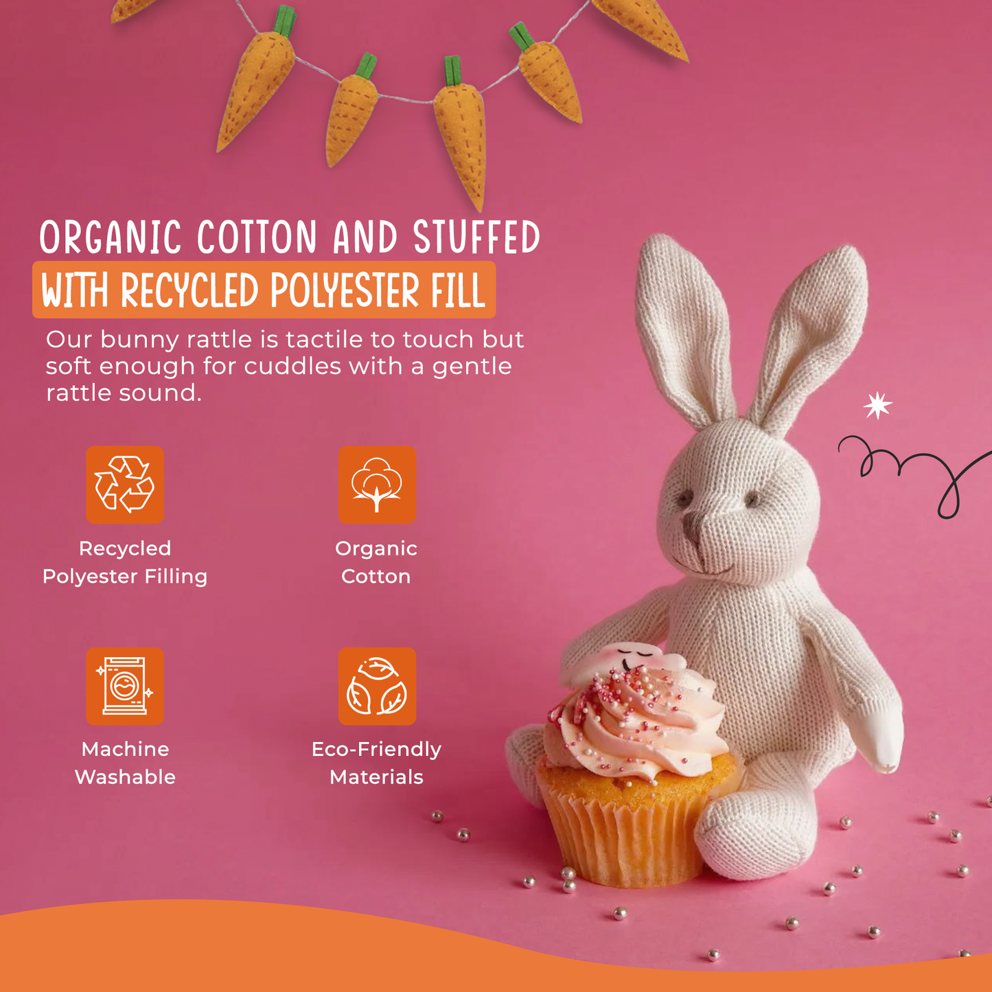 Knitted Organic Cotton White Bunny Rattle