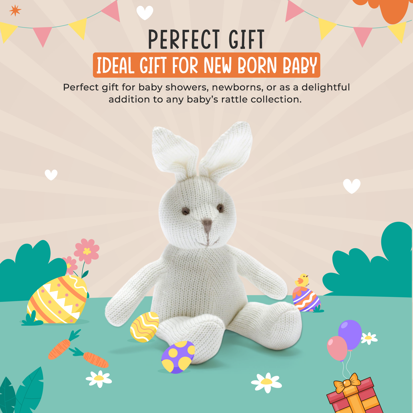 Knitted Organic Cotton White Bunny Rattle