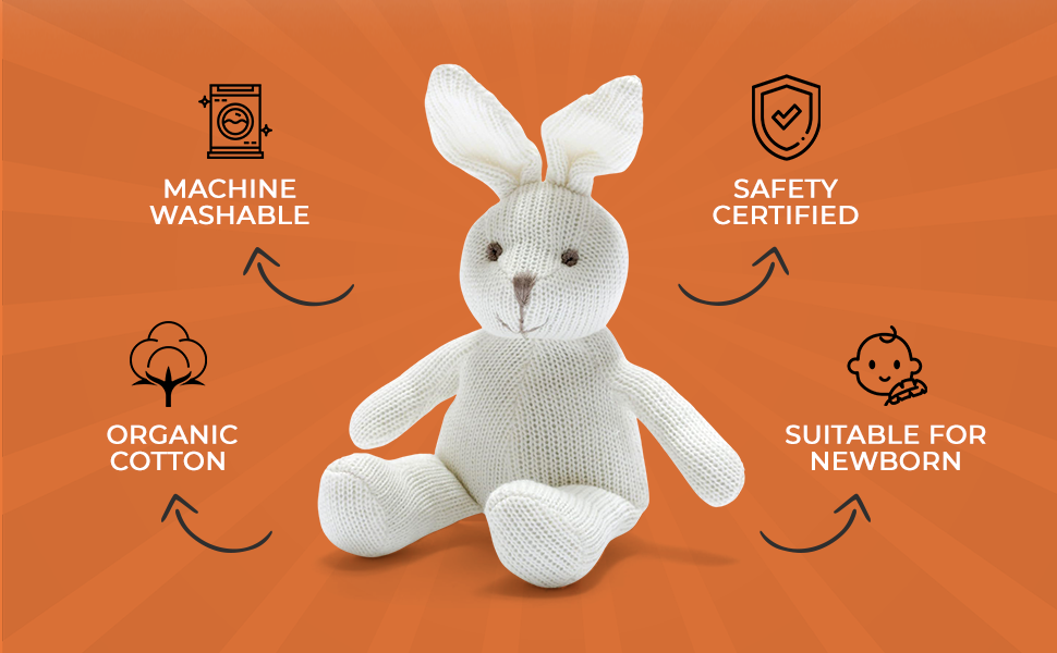 Knitted Organic Cotton White Bunny Rattle